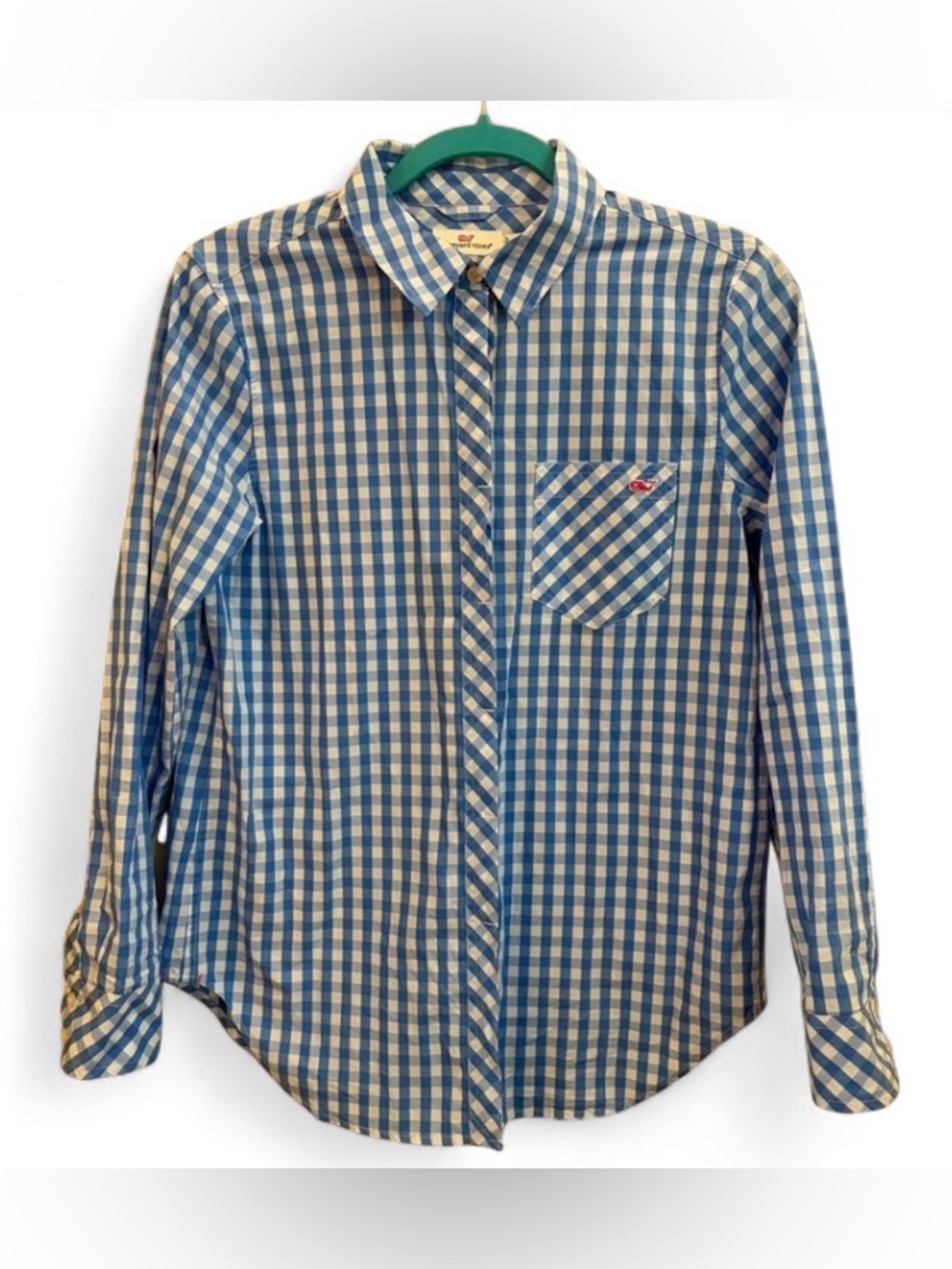 Vineyard Vines Blyden Blue & White Gingham Relaxed Button Down Cotton Shirt Top